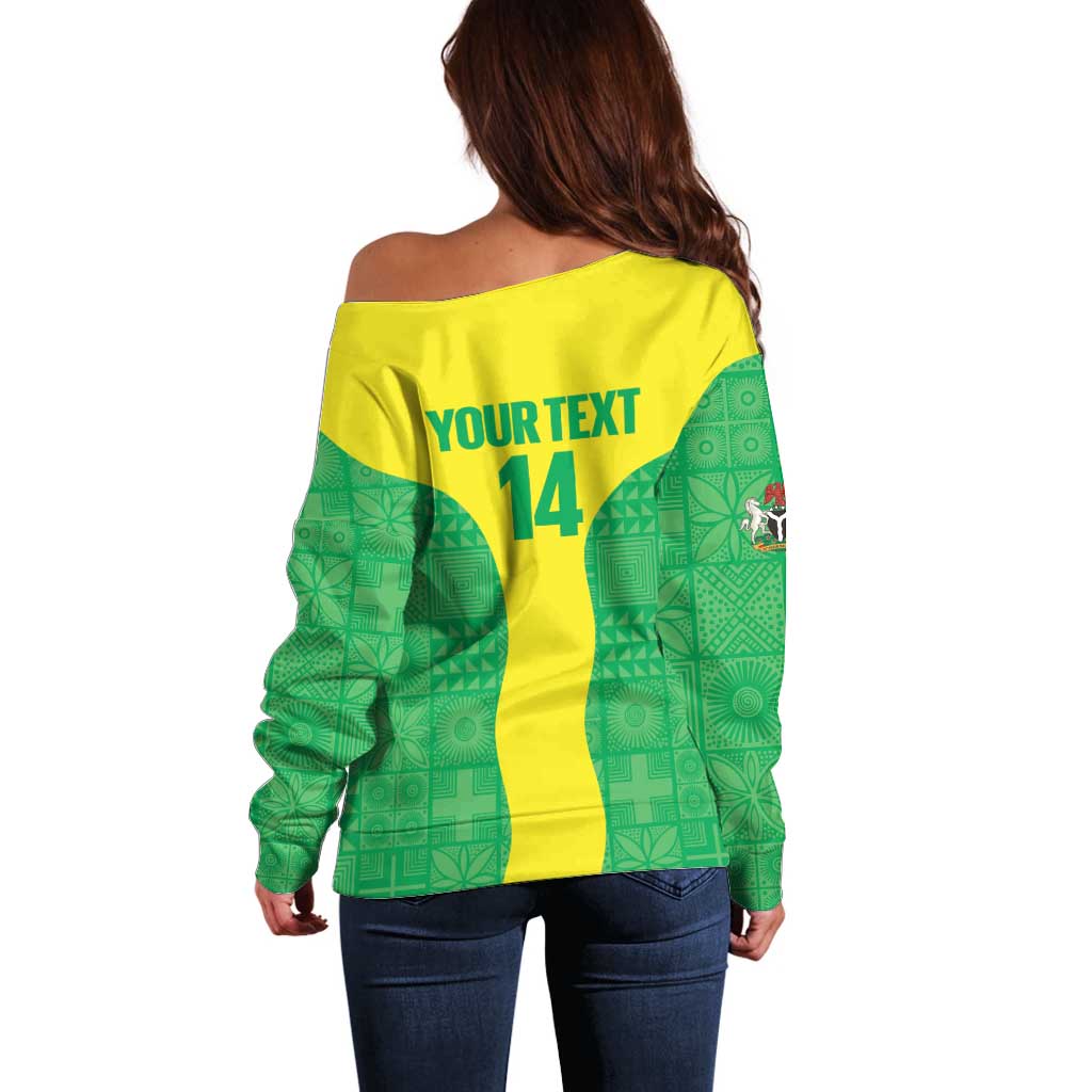 Custom Nigeria Cricket Off Shoulder Sweater Go Yellow Greens - Wonder Print Shop