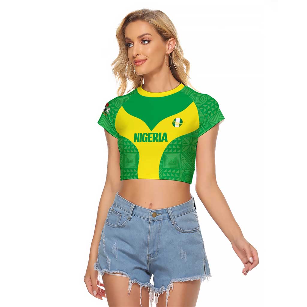 Custom Nigeria Cricket Raglan Cropped T Shirt Go Yellow Greens - Wonder Print Shop