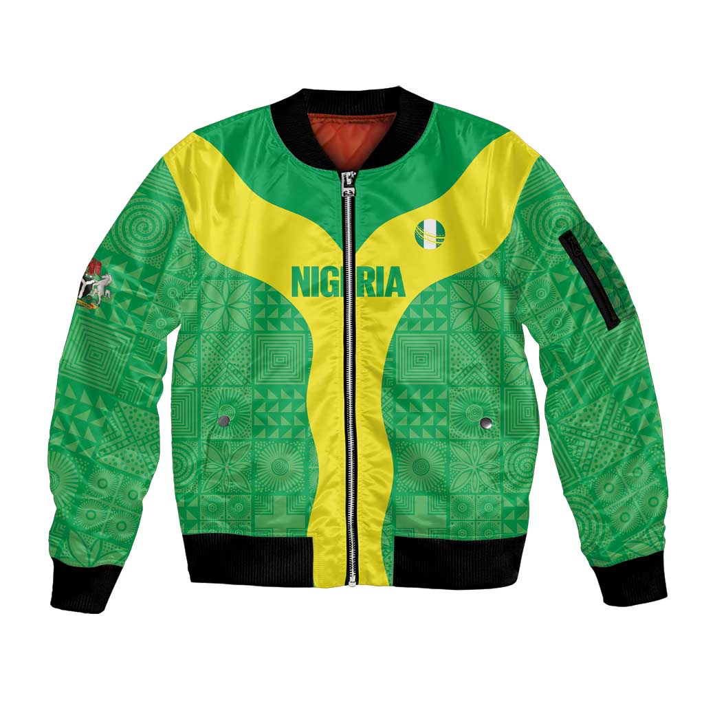 Custom Nigeria Cricket Sleeve Zip Bomber Jacket Go Yellow Greens - Wonder Print Shop