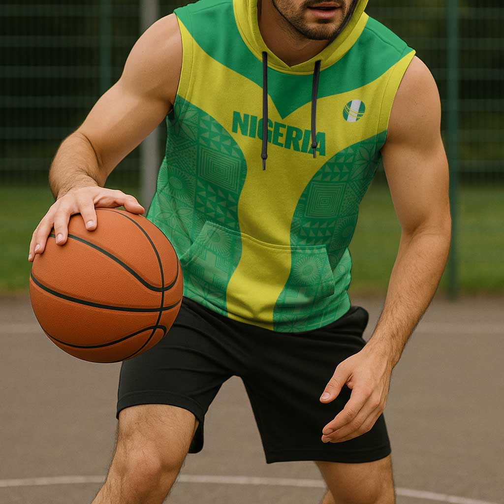 Custom Nigeria Cricket Sleeveless Hoodie Go Yellow Greens - Wonder Print Shop