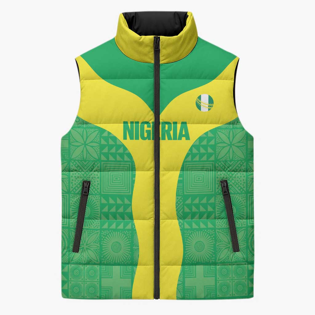 Custom Nigeria Cricket Sleeveless Puffer Jacket Go Yellow Greens - Wonder Print Shop