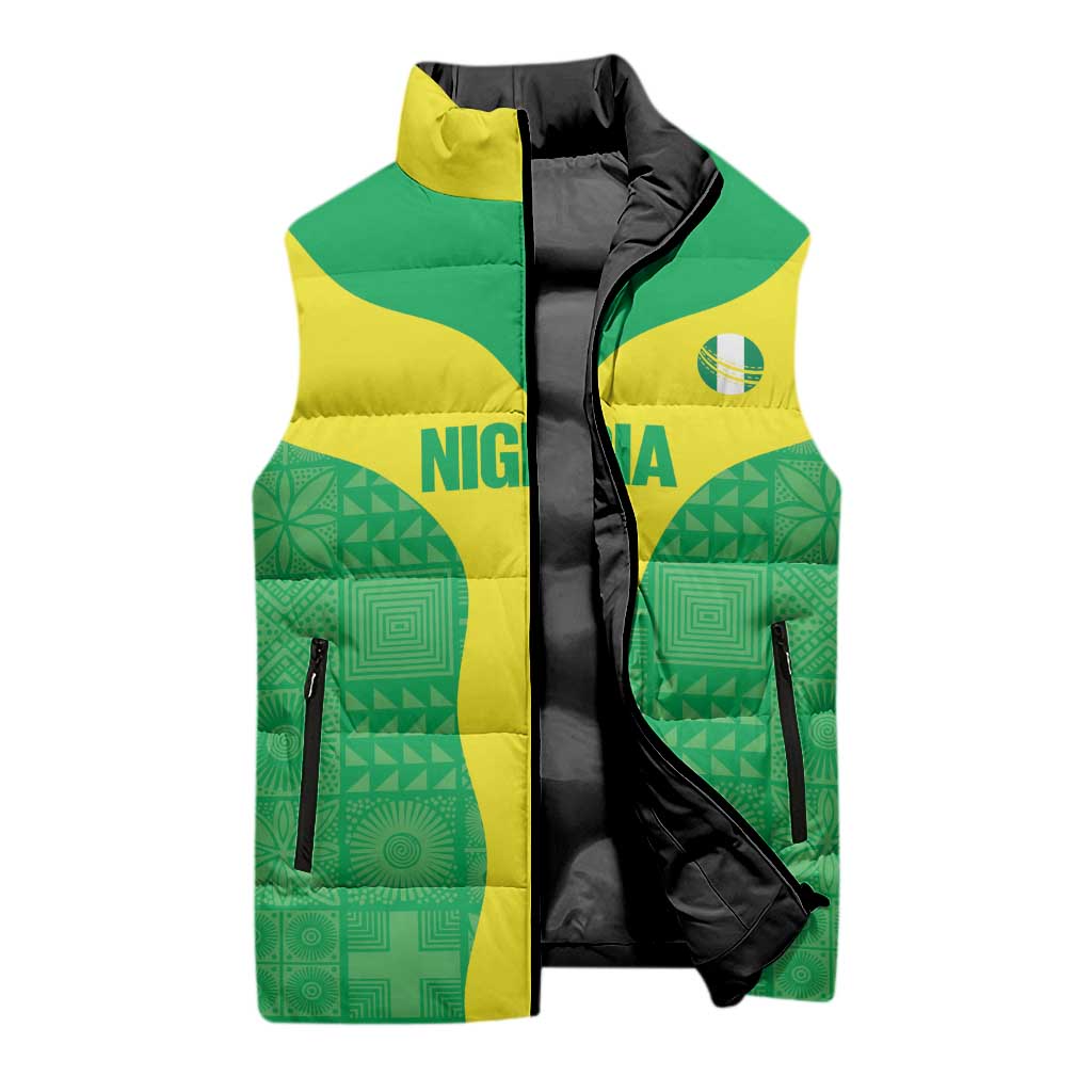 Custom Nigeria Cricket Sleeveless Puffer Jacket Go Yellow Greens - Wonder Print Shop
