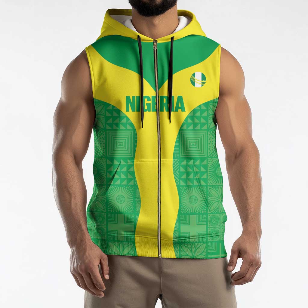 Custom Nigeria Cricket Sleeveless Zip Hoodie Go Yellow Greens - Wonder Print Shop