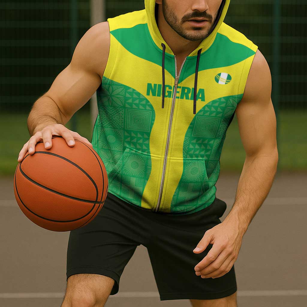 Custom Nigeria Cricket Sleeveless Zip Hoodie Go Yellow Greens - Wonder Print Shop