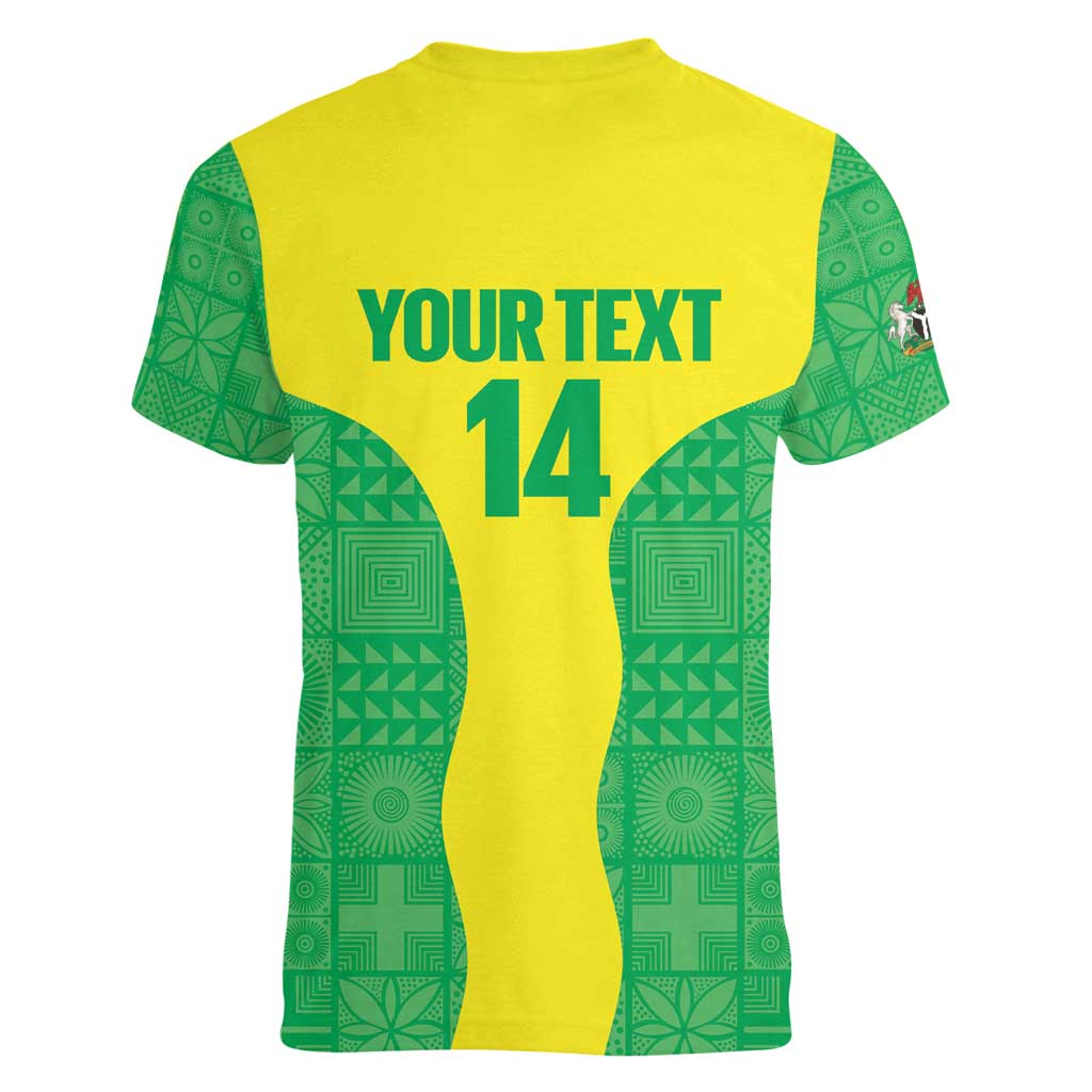 Custom Nigeria Cricket Women V-Neck T-Shirt Go Yellow Greens - Wonder Print Shop