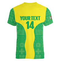 Custom Nigeria Cricket Women V-Neck T-Shirt Go Yellow Greens - Wonder Print Shop