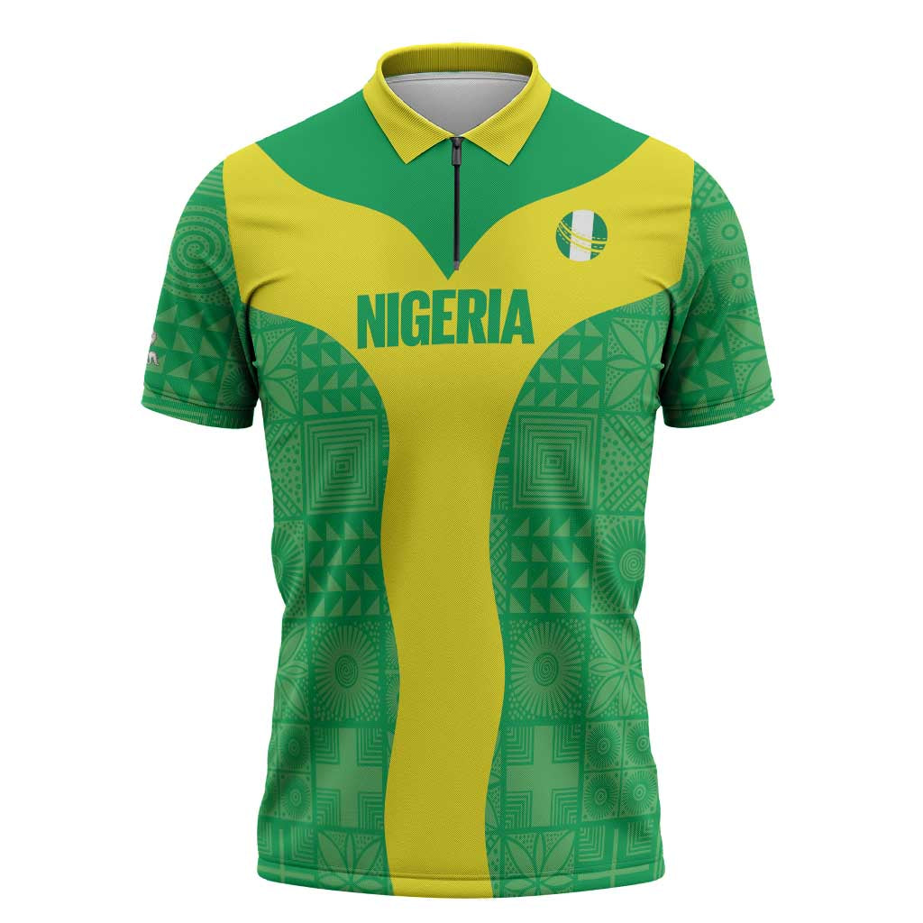 Custom Nigeria Cricket Zipper Polo Shirt Go Yellow Greens - Wonder Print Shop