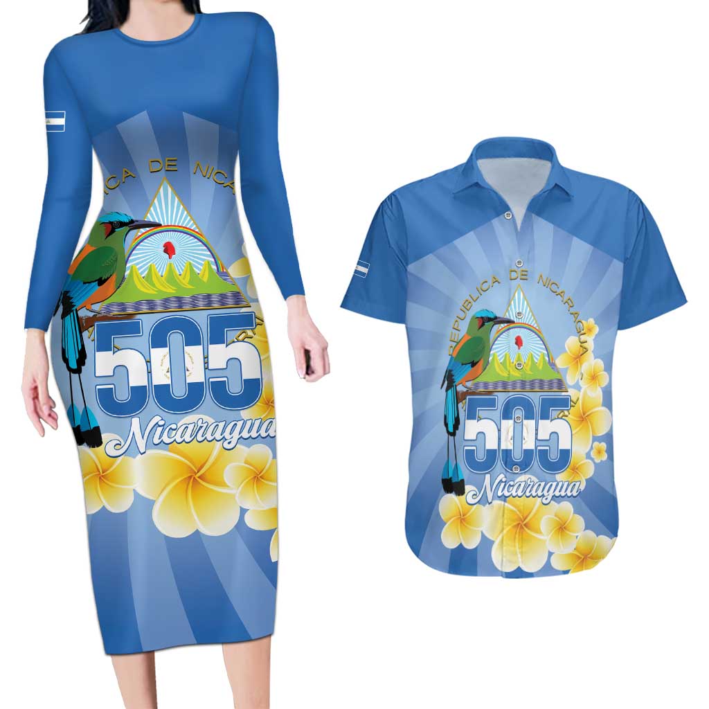 Personalized Nicaragua Independence Day Couples Matching Long Sleeve Bodycon Dress and Hawaiian Shirt 505 Proud Guardabarranco Sacuanjoche - Wonder Print Shop