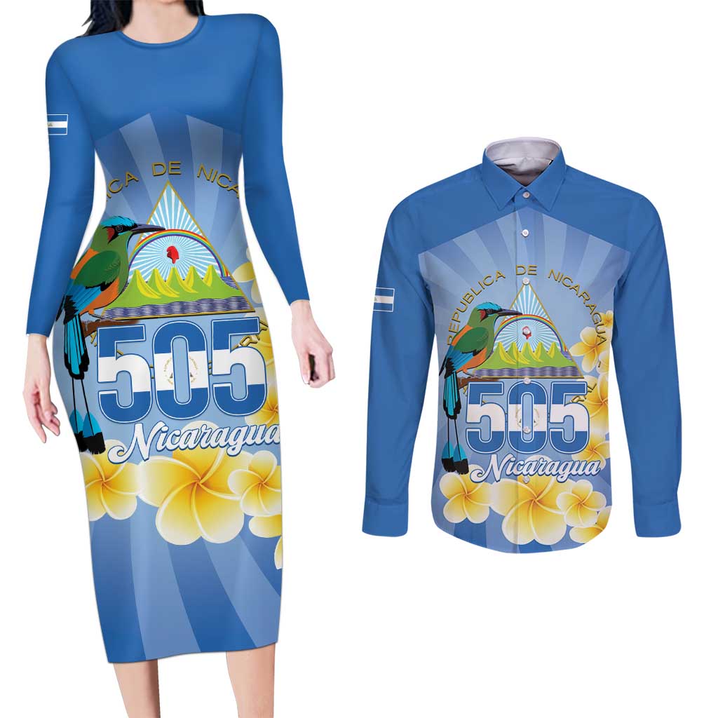 Personalized Nicaragua Independence Day Couples Matching Long Sleeve Bodycon Dress and Long Sleeve Button Shirt 505 Proud Guardabarranco Sacuanjoche - Wonder Print Shop