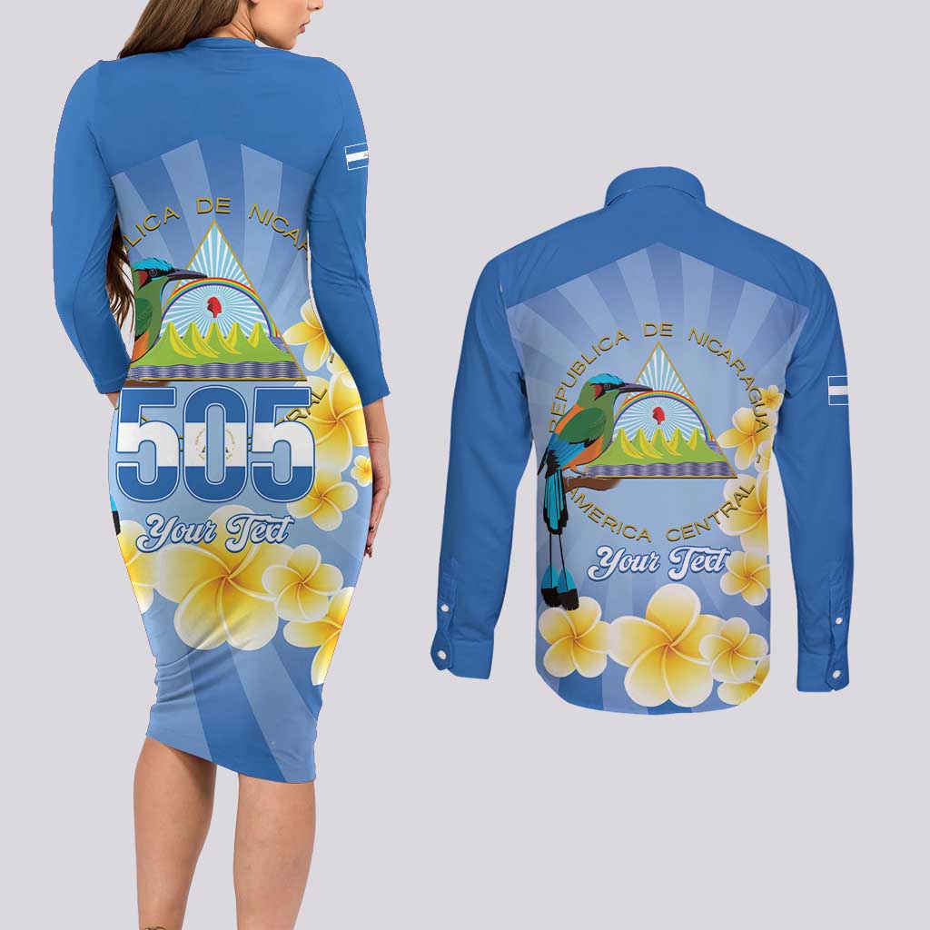 Personalized Nicaragua Independence Day Couples Matching Long Sleeve Bodycon Dress and Long Sleeve Button Shirt 505 Proud Guardabarranco Sacuanjoche - Wonder Print Shop