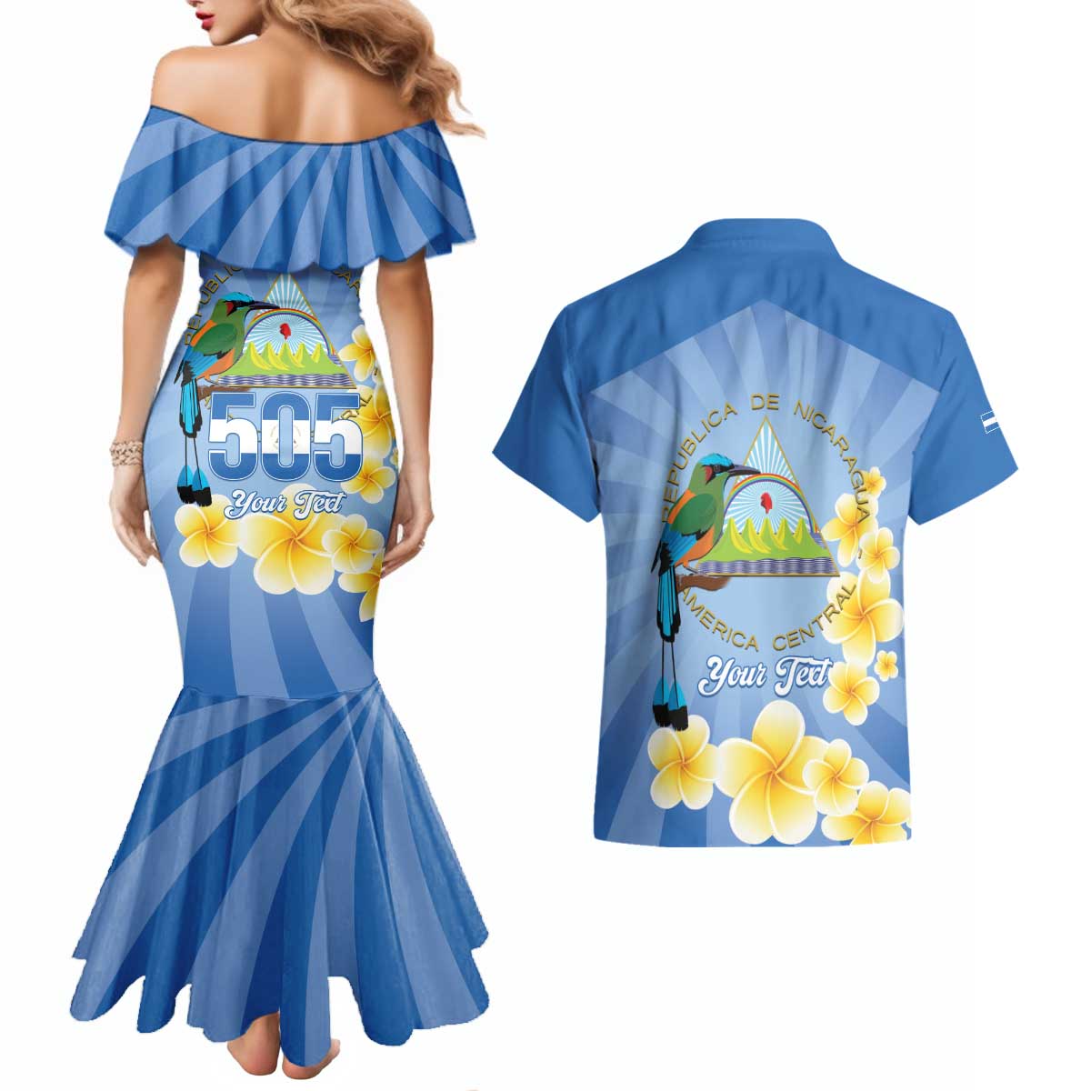 Personalized Nicaragua Independence Day Couples Matching Mermaid Dress and Hawaiian Shirt 505 Proud Guardabarranco Sacuanjoche - Wonder Print Shop
