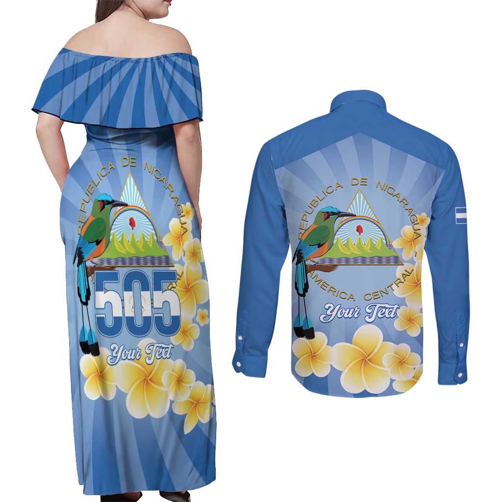 Personalized Nicaragua Independence Day Couples Matching Off Shoulder Maxi Dress and Long Sleeve Button Shirt 505 Proud Guardabarranco Sacuanjoche - Wonder Print Shop