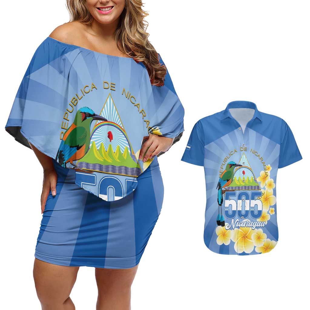 Personalized Nicaragua Independence Day Couples Matching Off Shoulder Short Dress and Hawaiian Shirt 505 Proud Guardabarranco Sacuanjoche - Wonder Print Shop