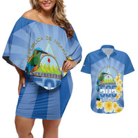 Personalized Nicaragua Independence Day Couples Matching Off Shoulder Short Dress and Hawaiian Shirt 505 Proud Guardabarranco Sacuanjoche - Wonder Print Shop