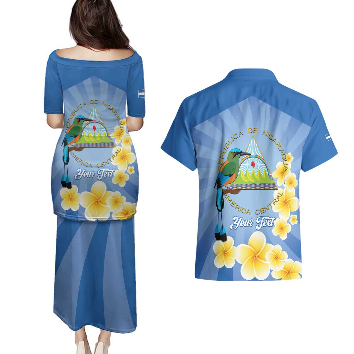 Personalized Nicaragua Independence Day Couples Matching Puletasi and Hawaiian Shirt 505 Proud Guardabarranco Sacuanjoche - Wonder Print Shop