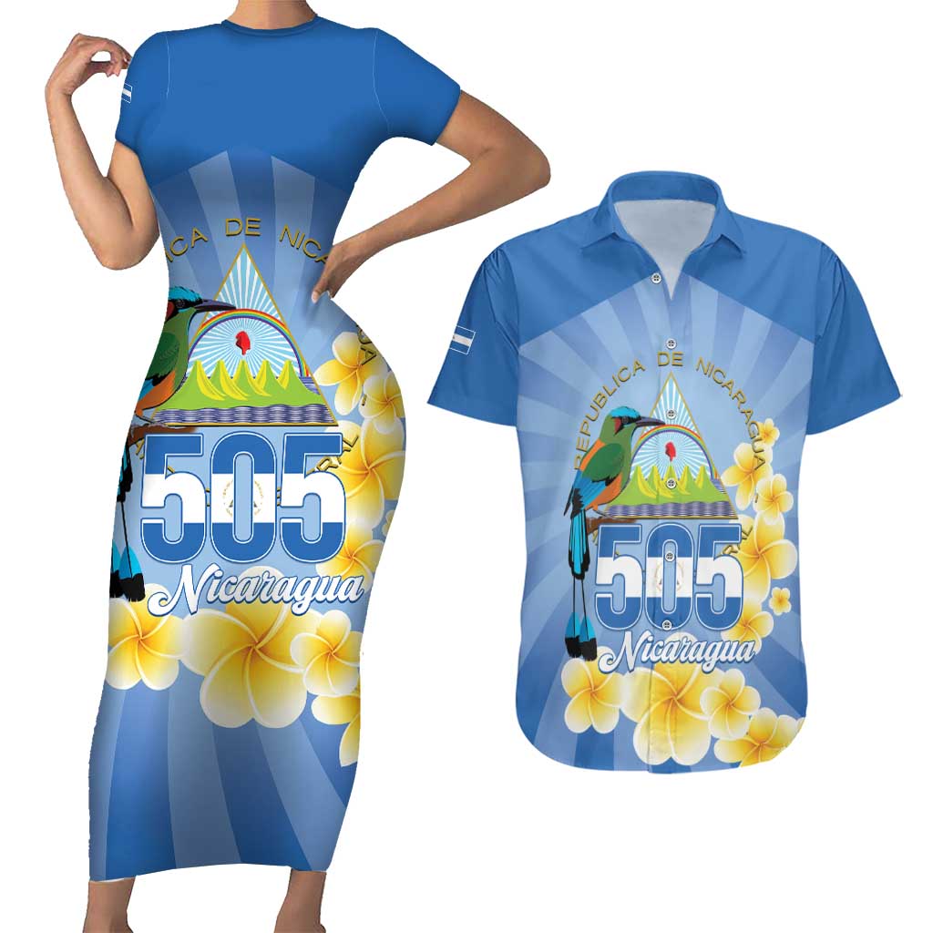 Personalized Nicaragua Independence Day Couples Matching Short Sleeve Bodycon Dress and Hawaiian Shirt 505 Proud Guardabarranco Sacuanjoche - Wonder Print Shop