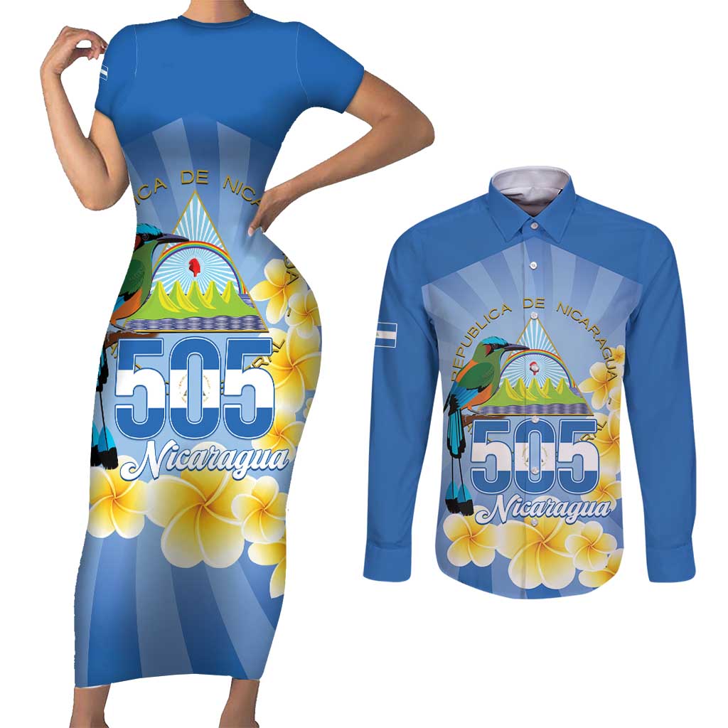 Personalized Nicaragua Independence Day Couples Matching Short Sleeve Bodycon Dress and Long Sleeve Button Shirt 505 Proud Guardabarranco Sacuanjoche - Wonder Print Shop