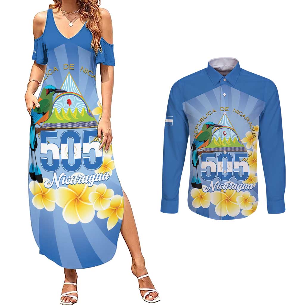 Personalized Nicaragua Independence Day Couples Matching Summer Maxi Dress and Long Sleeve Button Shirt 505 Proud Guardabarranco Sacuanjoche - Wonder Print Shop