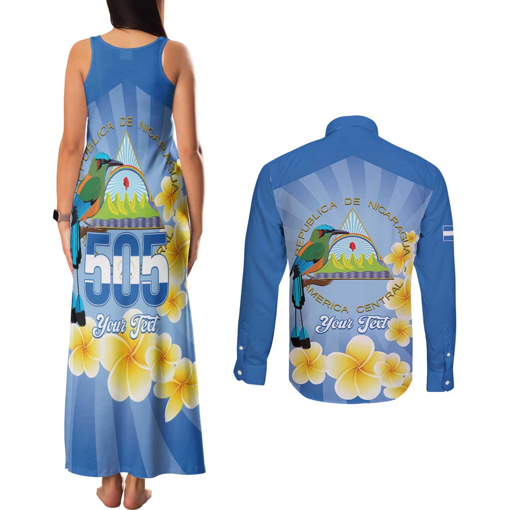 Personalized Nicaragua Independence Day Couples Matching Tank Maxi Dress and Long Sleeve Button Shirt 505 Proud Guardabarranco Sacuanjoche - Wonder Print Shop