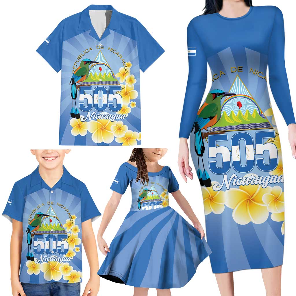 Personalized Nicaragua Independence Day Family Matching Long Sleeve Bodycon Dress and Hawaiian Shirt 505 Proud Guardabarranco Sacuanjoche - Wonder Print Shop