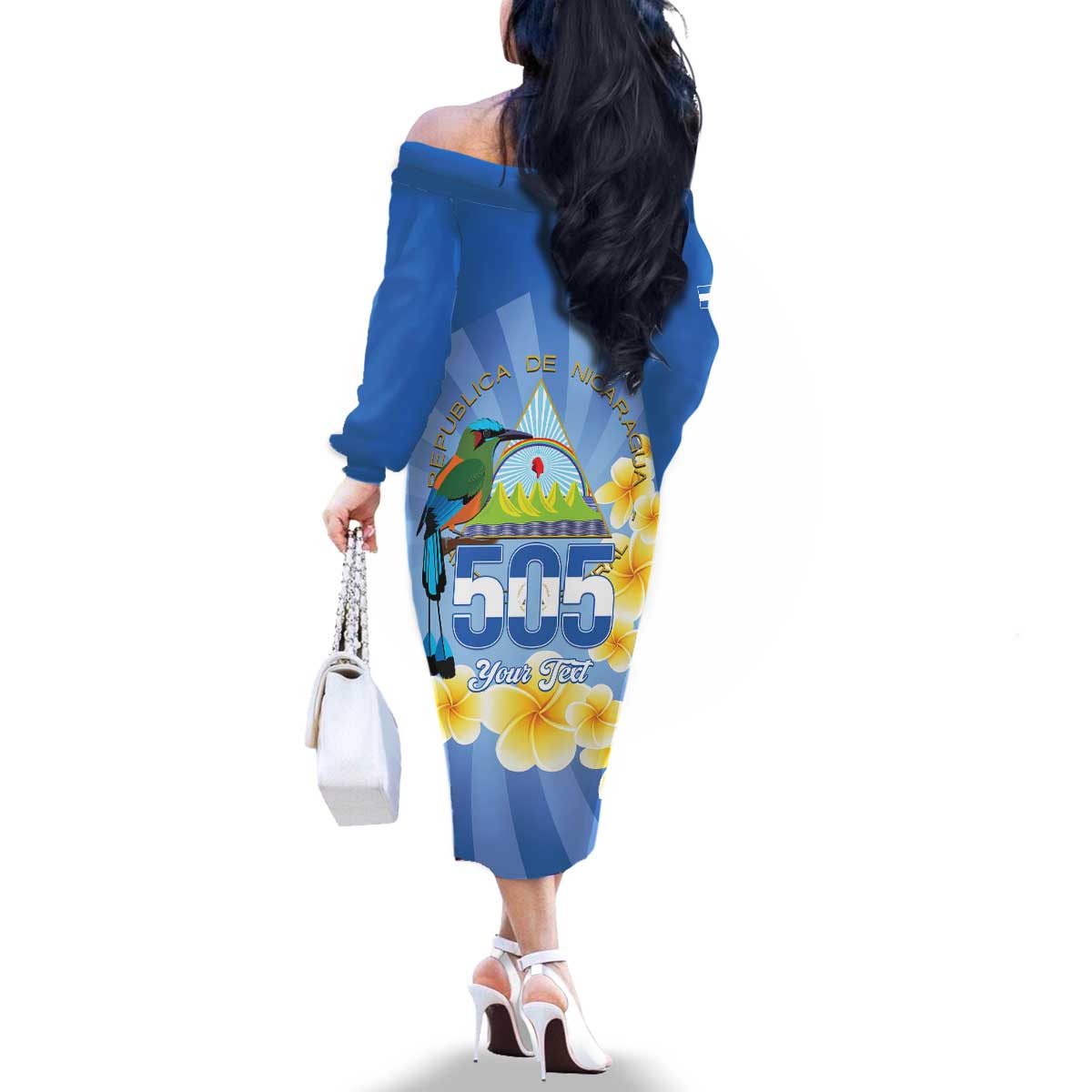 Personalized Nicaragua Independence Day Family Matching Off The Shoulder Long Sleeve Dress and Hawaiian Shirt 505 Proud Guardabarranco Sacuanjoche - Wonder Print Shop