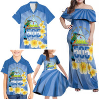 Personalized Nicaragua Independence Day Family Matching Off Shoulder Maxi Dress and Hawaiian Shirt 505 Proud Guardabarranco Sacuanjoche - Wonder Print Shop