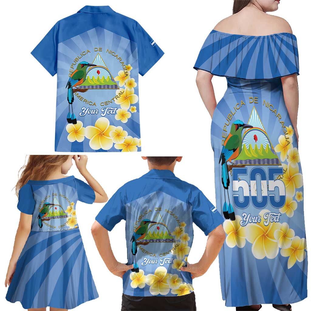 Personalized Nicaragua Independence Day Family Matching Off Shoulder Maxi Dress and Hawaiian Shirt 505 Proud Guardabarranco Sacuanjoche - Wonder Print Shop