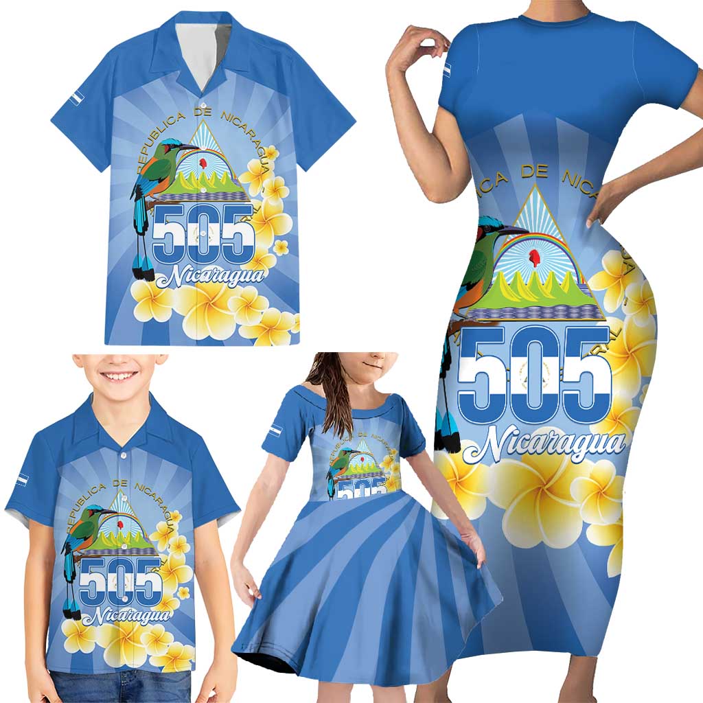Personalized Nicaragua Independence Day Family Matching Short Sleeve Bodycon Dress and Hawaiian Shirt 505 Proud Guardabarranco Sacuanjoche - Wonder Print Shop