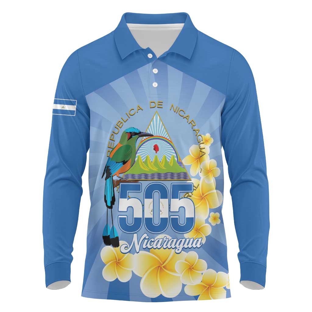 Personalized Nicaragua Independence Day Long Sleeve Polo Shirt 505 Proud Guardabarranco Sacuanjoche - Wonder Print Shop