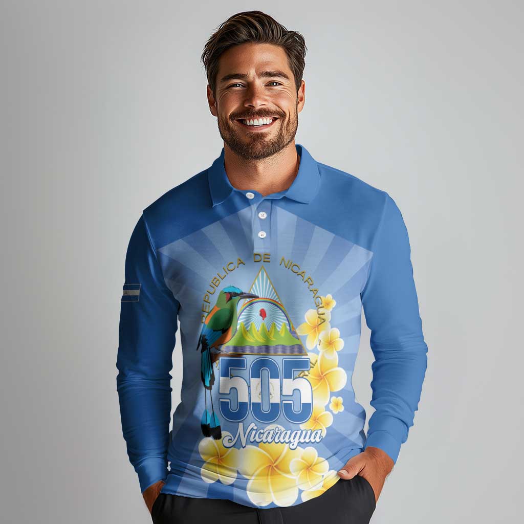 Personalized Nicaragua Independence Day Long Sleeve Polo Shirt 505 Proud Guardabarranco Sacuanjoche - Wonder Print Shop