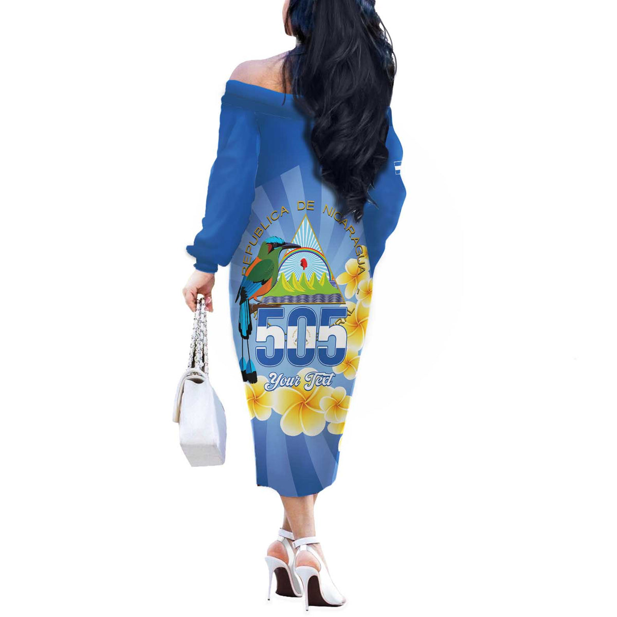 Personalized Nicaragua Independence Day Off The Shoulder Long Sleeve Dress 505 Proud Guardabarranco Sacuanjoche - Wonder Print Shop