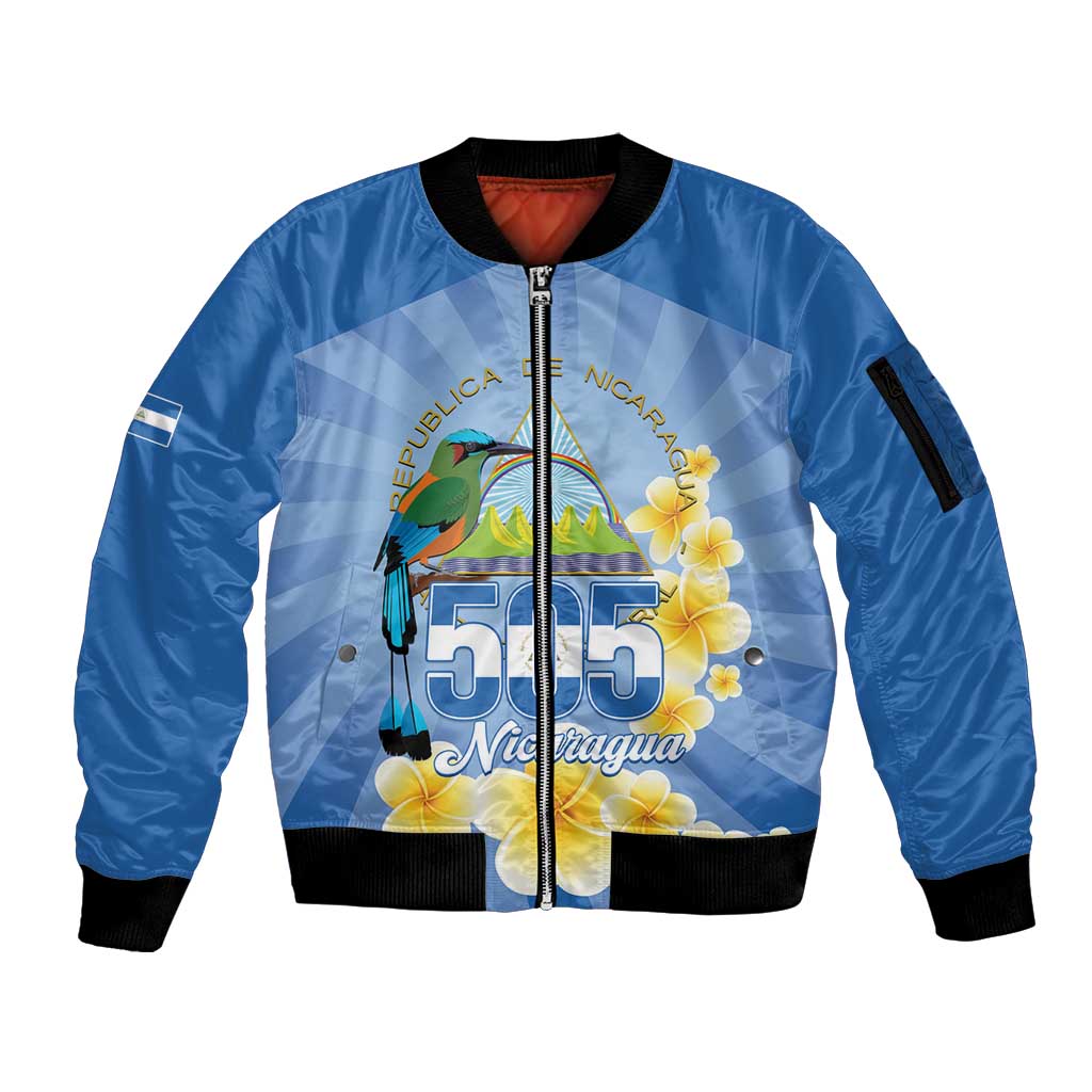 Personalized Nicaragua Independence Day Sleeve Zip Bomber Jacket 505 Proud Guardabarranco Sacuanjoche - Wonder Print Shop
