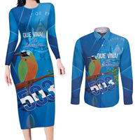 Personalized Que Viva El Salvador Couples Matching Long Sleeve Bodycon Dress and Long Sleeve Button Shirt Guardabarranco 503 Independence Day Proud - Wonder Print Shop