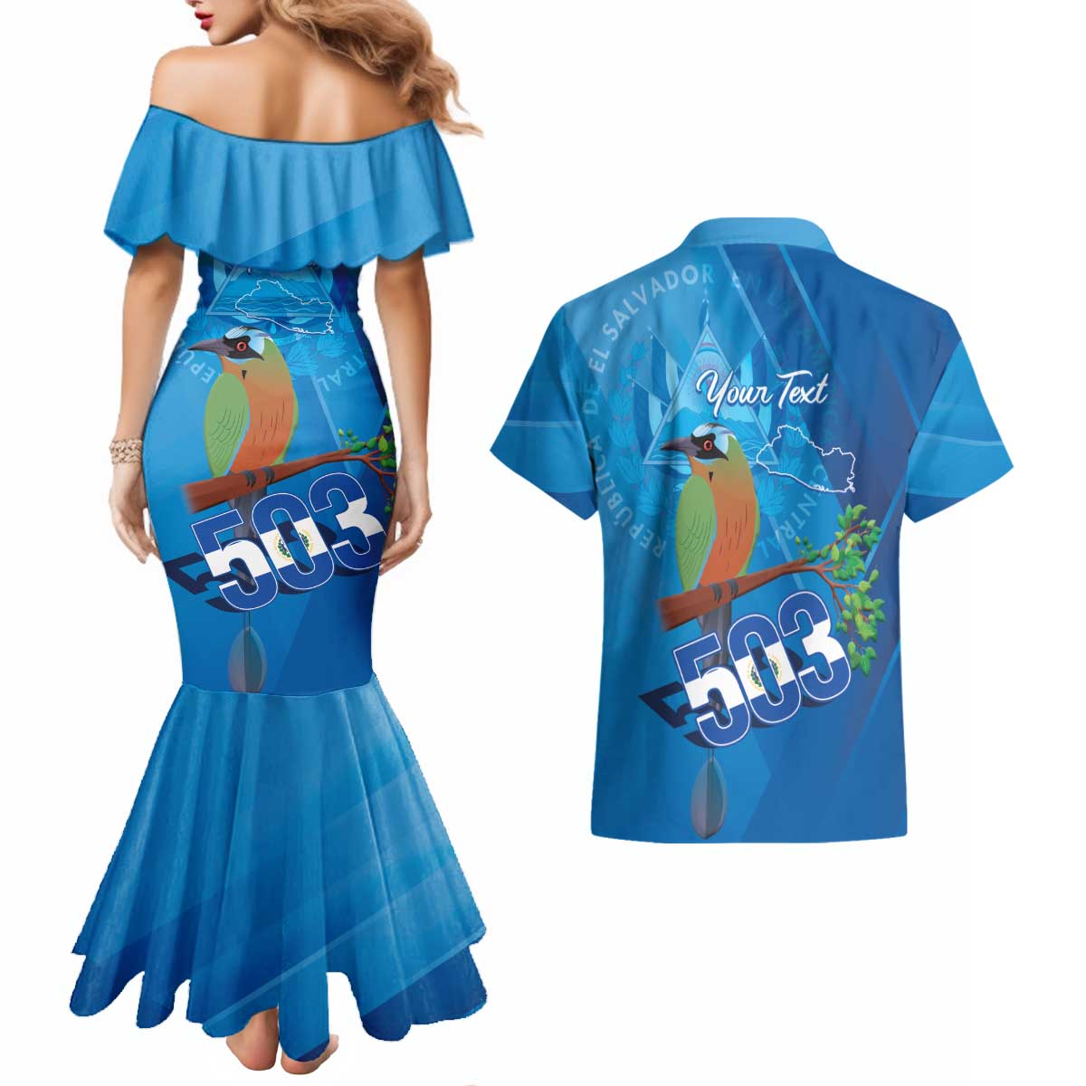 Personalized Que Viva El Salvador Couples Matching Mermaid Dress and Hawaiian Shirt Guardabarranco 503 Independence Day Proud - Wonder Print Shop