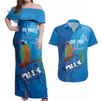 Personalized Que Viva El Salvador Couples Matching Off Shoulder Maxi Dress and Hawaiian Shirt Guardabarranco 503 Independence Day Proud - Wonder Print Shop