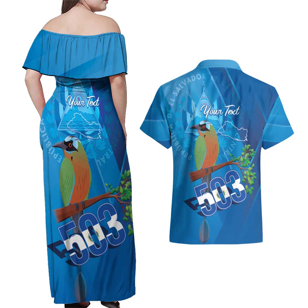 Personalized Que Viva El Salvador Couples Matching Off Shoulder Maxi Dress and Hawaiian Shirt Guardabarranco 503 Independence Day Proud - Wonder Print Shop
