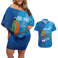 Personalized Que Viva El Salvador Couples Matching Off Shoulder Short Dress and Hawaiian Shirt Guardabarranco 503 Independence Day Proud - Wonder Print Shop