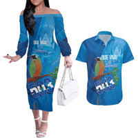 Personalized Que Viva El Salvador Couples Matching Off The Shoulder Long Sleeve Dress and Hawaiian Shirt Guardabarranco 503 Independence Day Proud - Wonder Print Shop