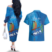 Personalized Que Viva El Salvador Couples Matching Off The Shoulder Long Sleeve Dress and Hawaiian Shirt Guardabarranco 503 Independence Day Proud - Wonder Print Shop