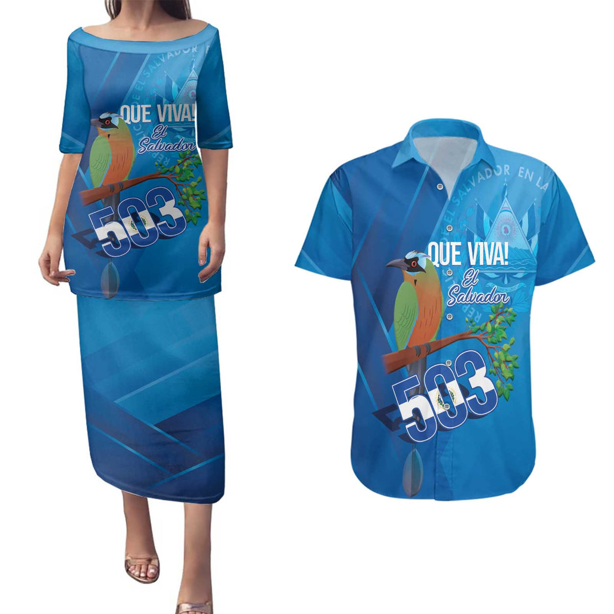 Personalized Que Viva El Salvador Couples Matching Puletasi and Hawaiian Shirt Guardabarranco 503 Independence Day Proud - Wonder Print Shop