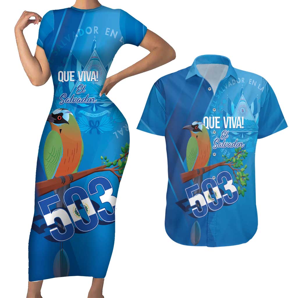 Personalized Que Viva El Salvador Couples Matching Short Sleeve Bodycon Dress and Hawaiian Shirt Guardabarranco 503 Independence Day Proud - Wonder Print Shop