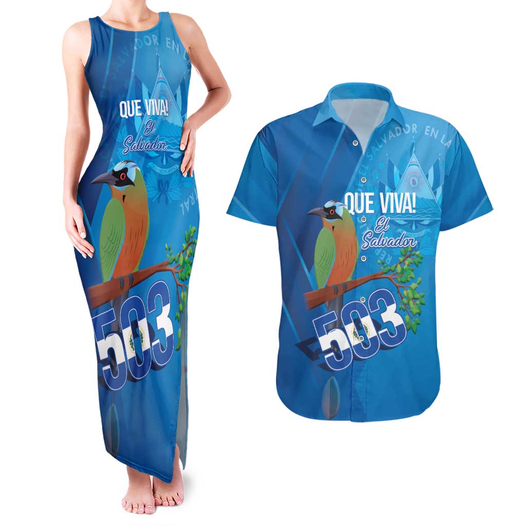 Personalized Que Viva El Salvador Couples Matching Tank Maxi Dress and Hawaiian Shirt Guardabarranco 503 Independence Day Proud - Wonder Print Shop