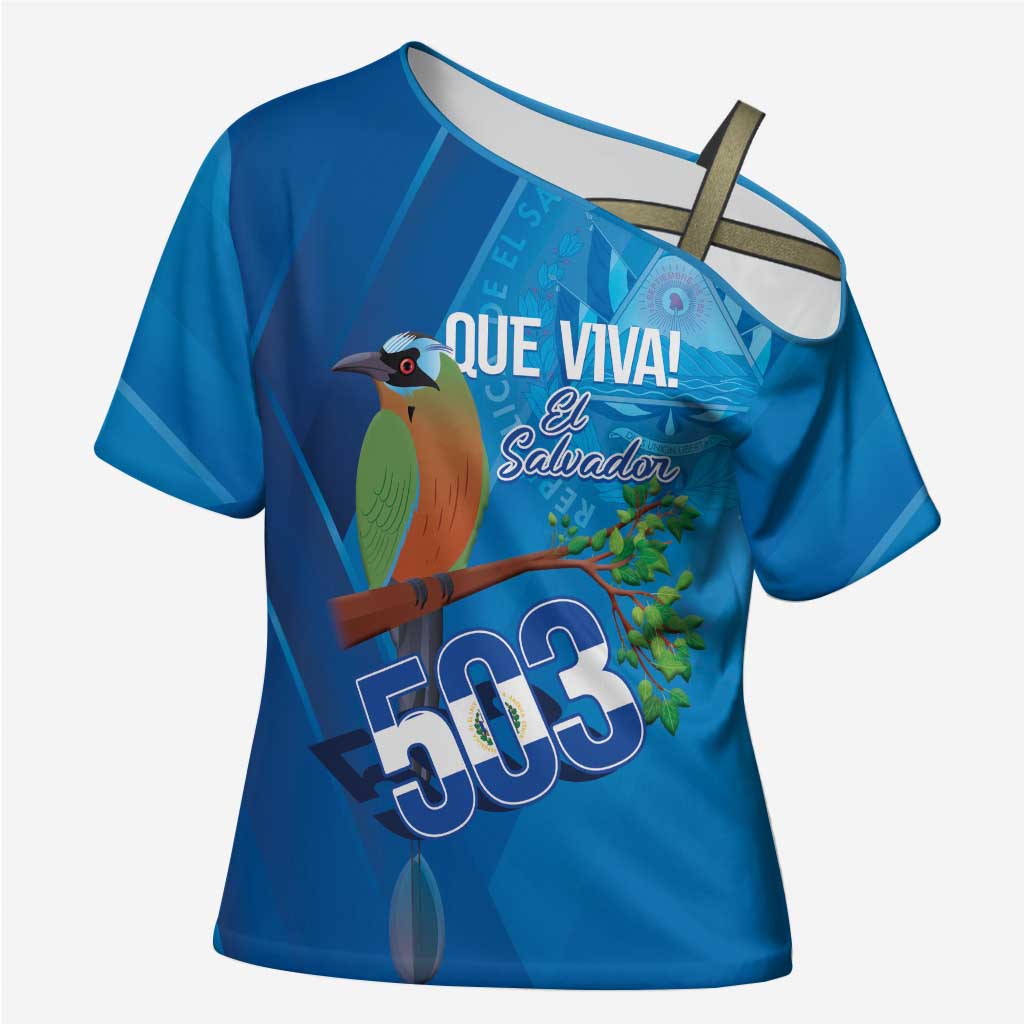 Personalized Que Viva El Salvador Cross Shoulder Shirt Guardabarranco 503 Independence Day Proud - Wonder Print Shop