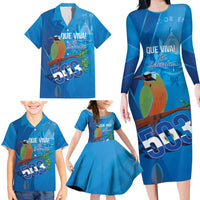 Personalized Que Viva El Salvador Family Matching Long Sleeve Bodycon Dress and Hawaiian Shirt Guardabarranco 503 Independence Day Proud - Wonder Print Shop