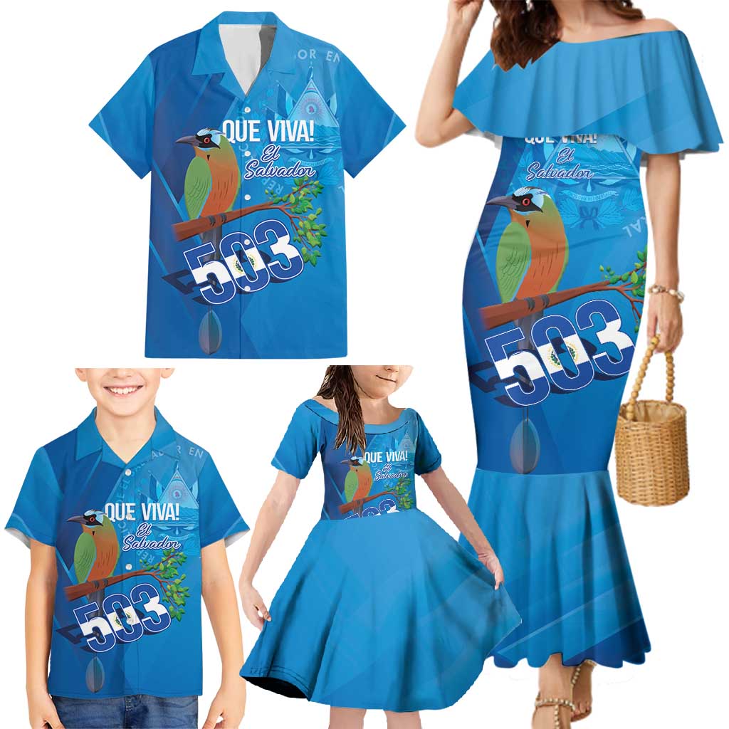 Personalized Que Viva El Salvador Family Matching Mermaid Dress and Hawaiian Shirt Guardabarranco 503 Independence Day Proud - Wonder Print Shop
