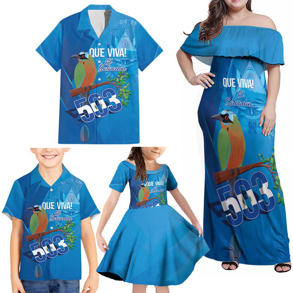 Personalized Que Viva El Salvador Family Matching Off Shoulder Maxi Dress and Hawaiian Shirt Guardabarranco 503 Independence Day Proud - Wonder Print Shop