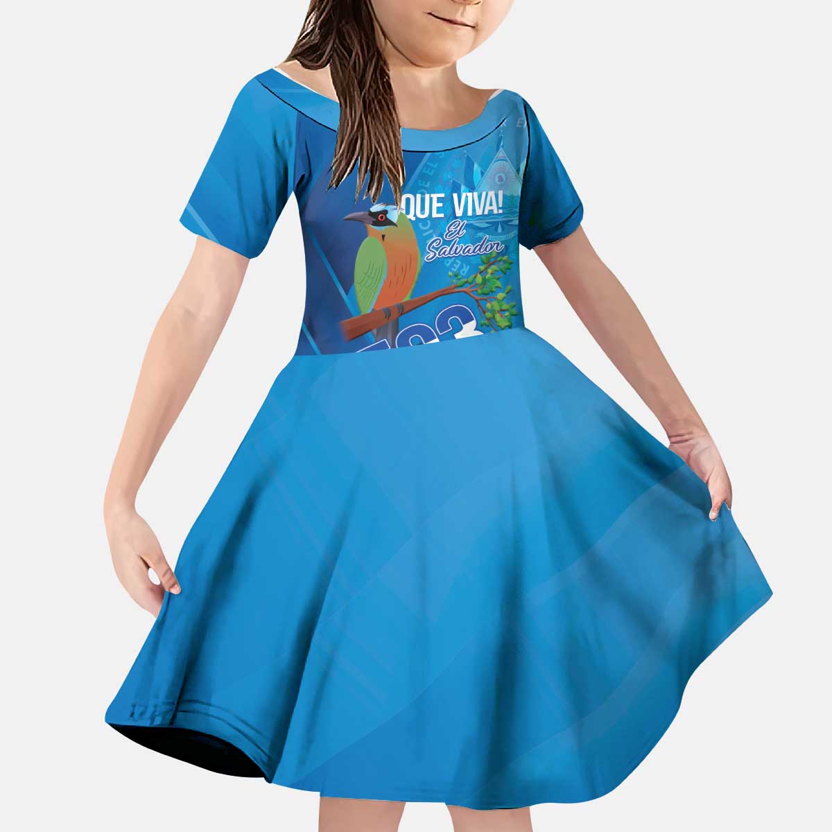 Personalized Que Viva El Salvador Kid Short Sleeve Dress Guardabarranco 503 Independence Day Proud - Wonder Print Shop