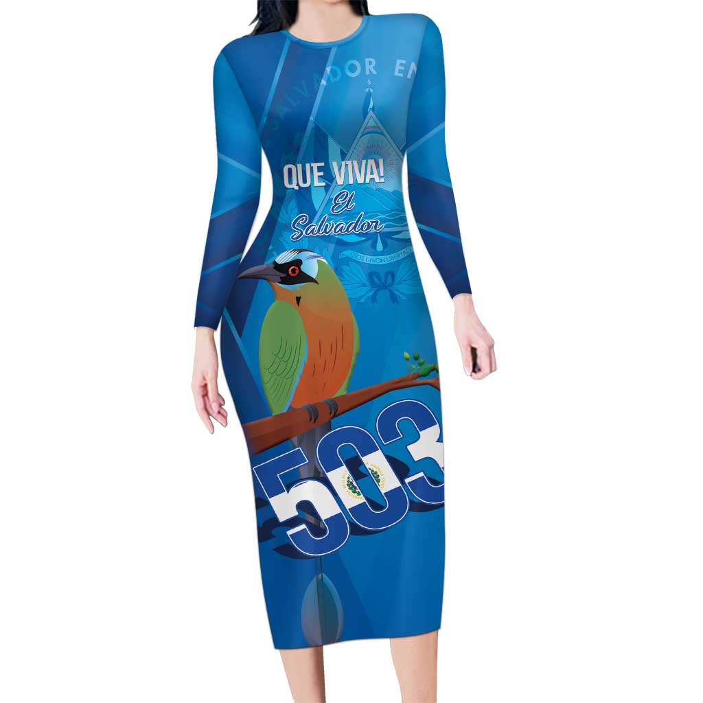 Personalized Que Viva El Salvador Long Sleeve Bodycon Dress Guardabarranco 503 Independence Day Proud - Wonder Print Shop