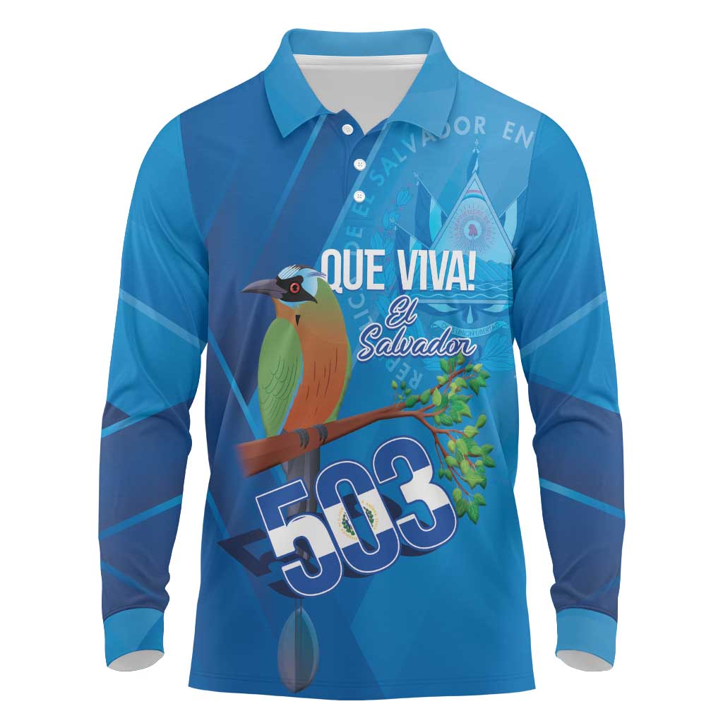 Personalized Que Viva El Salvador Long Sleeve Polo Shirt Guardabarranco 503 Independence Day Proud - Wonder Print Shop