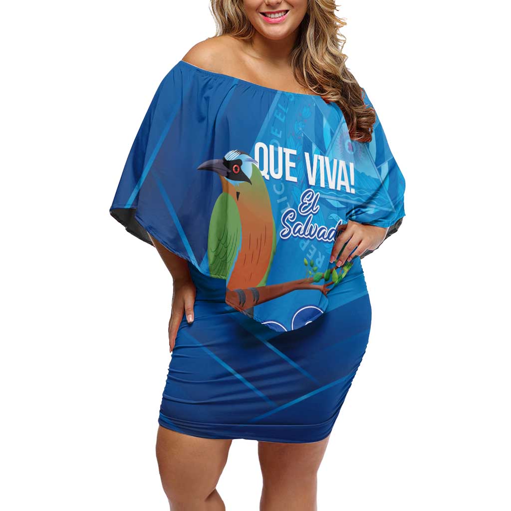 Personalized Que Viva El Salvador Off Shoulder Short Dress Guardabarranco 503 Independence Day Proud - Wonder Print Shop